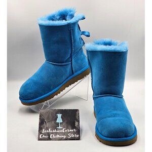 UGG Women's Blue Jay Suede Shearling Bailey Bow Boots Size 5 3096